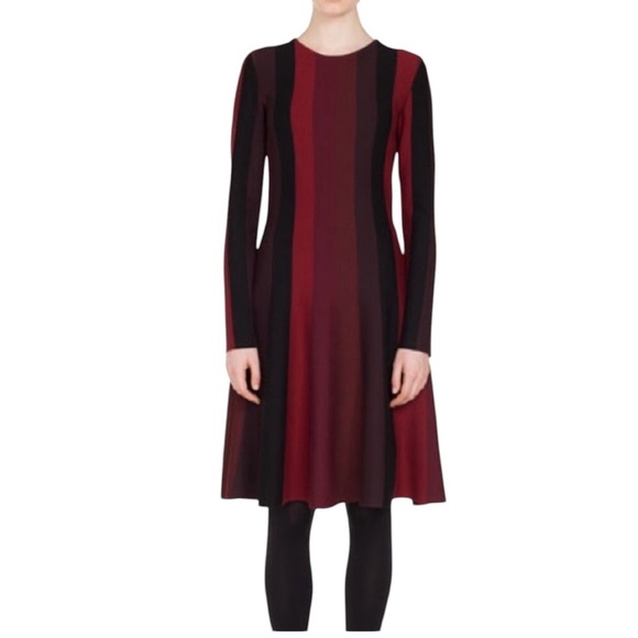 Akris Punto - Elegant Red and Black Striped Wool Dress Sz M - Picture 1 of 10